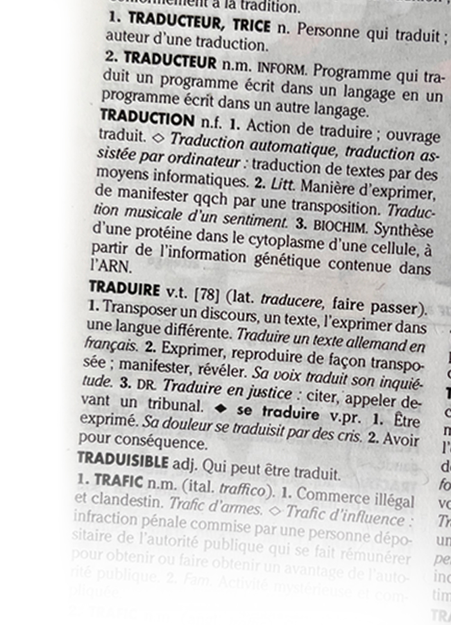 Page Traduction dictionnaire